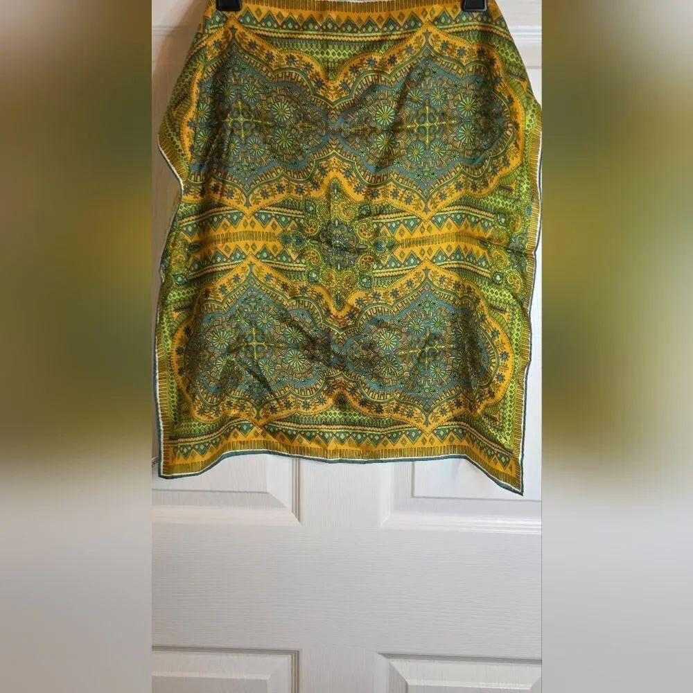 Vtg Vera 1960-70s Vibrant YellowGreen FloralGeometric WomenScarf Japan 22"×23"